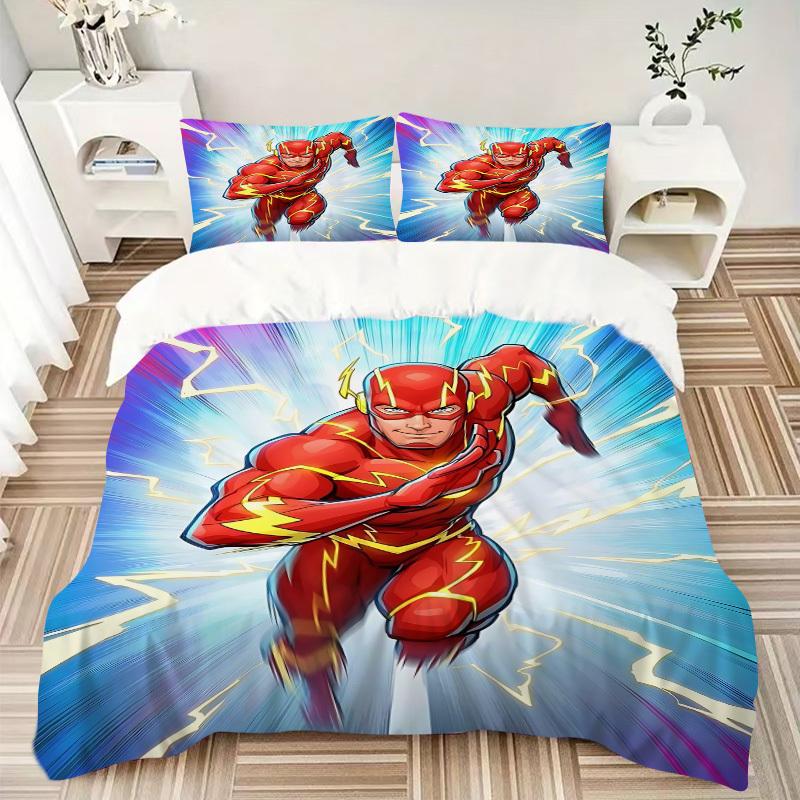 3pcs Flash Superhero Cover Set,Soft Comfortable Duvet Cover,Guest Room (1*Duvet Cover + 2*Pillowcases, Without Core) yy251024141