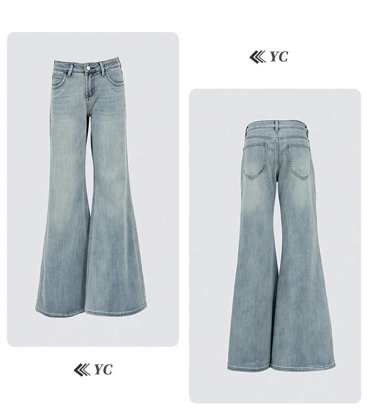 Women's Light Blue Micro-Flared Low-Waist Jeans: New for Spring & Autumn 2025, Slim Fit, Elastic, Spicy Girl Style