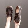 Flat Shoes Small Leather Shoes Women's 2026 New Retro Lace-up Big Head Casual Low-top Shoes Leather Deep-mouth Pumps Women