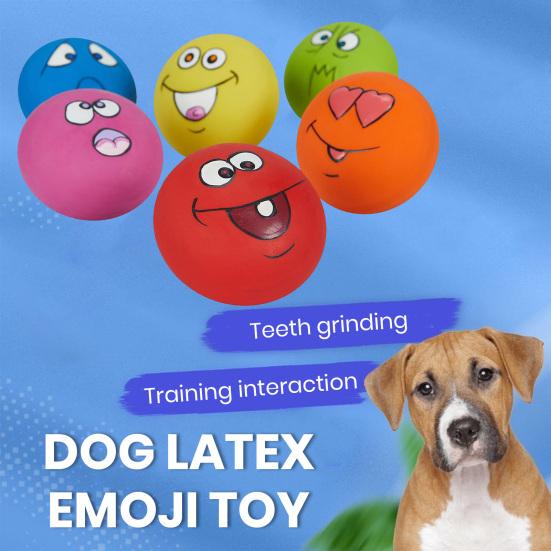 6Pcs Brinquedo para Cachorro Desenho Animado Sorriso Rosto Bola de Cachorro Brinquedo Resistência à Mordida Interativo Látex Brinquedo de Mastigar para Animais de Estimação Suprimentos para Animais de Estimação