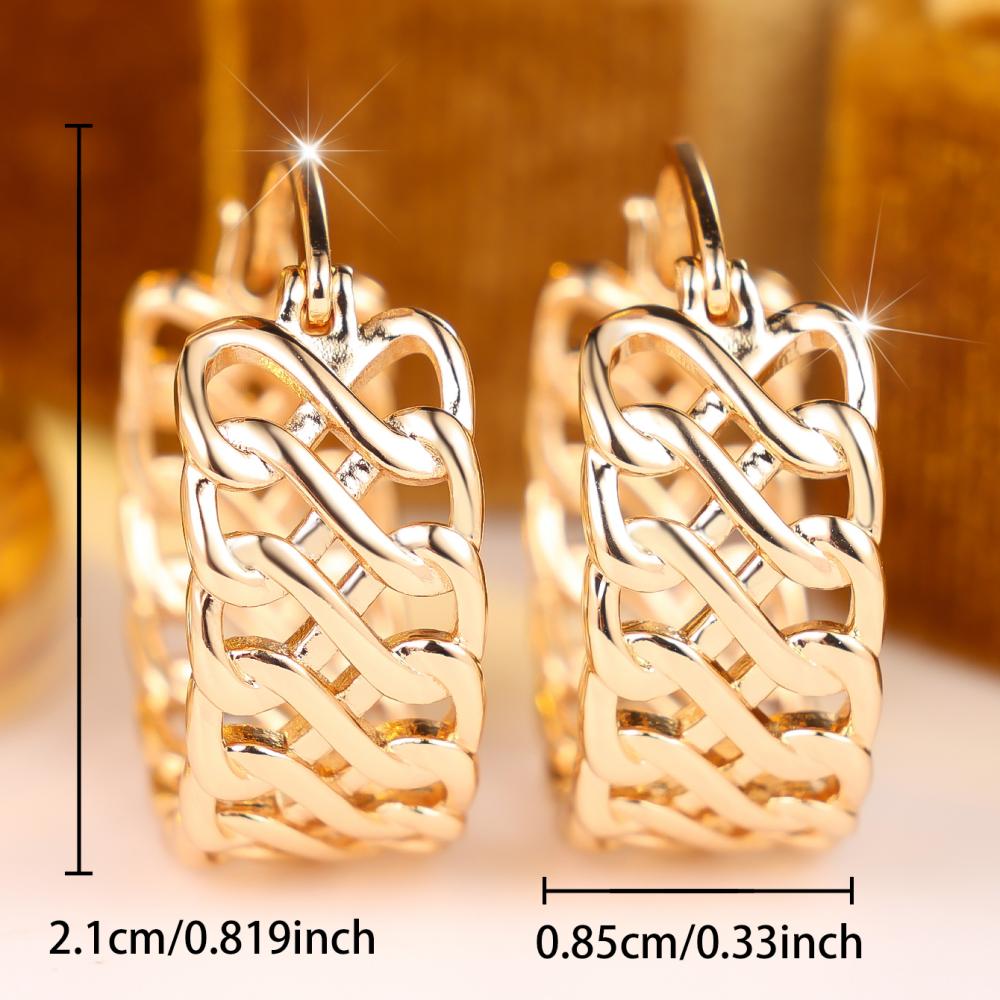 Stylish Gold Color Woven Twisted Hollow Huggie Hoop Earrings Geometric Design for Women Daily
