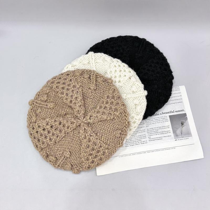 25 early autumn new cashmere beret women's 100 pure cashmere autumn three-dimensional twisted flower handmade tide