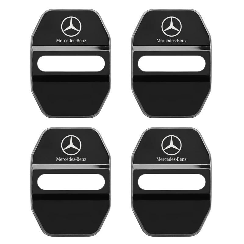 4Pcs Car Door Lock Cover Stainless Steel Protection Accessories For Mercedes Benz AMG A B C E S G Class W201 W210 W108 W205 W203 Interior Mirrors 6