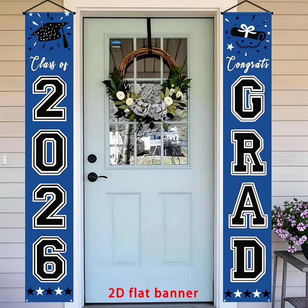 2D Flat 1 Pair Party Banner Congratulatory 2026 Graduation Decoration Banner Graduation Porch Hanging Decor Party Decoration
