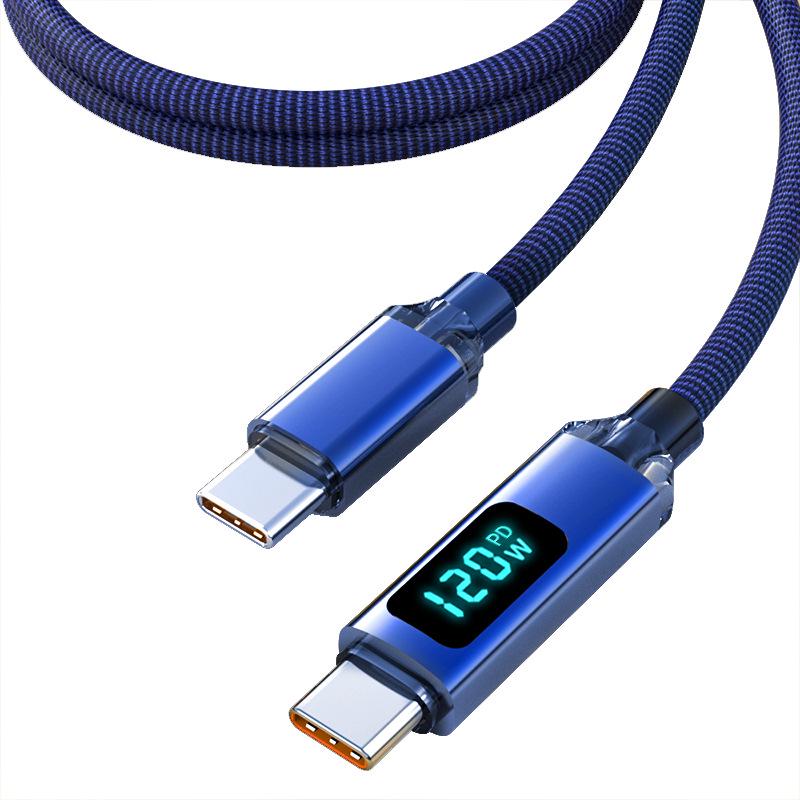 Crystal Shine 120W Fast Charging Dual USB-C Cable for Apple 15/16 & Huawei Car Chargers with Digital Display