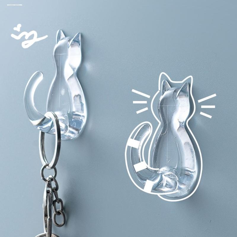 2pcs Cats Shaped Wall Mount Hooks with Strong Adhesive Backing Space Efficient Vertical Storage Hook For Keys Hats