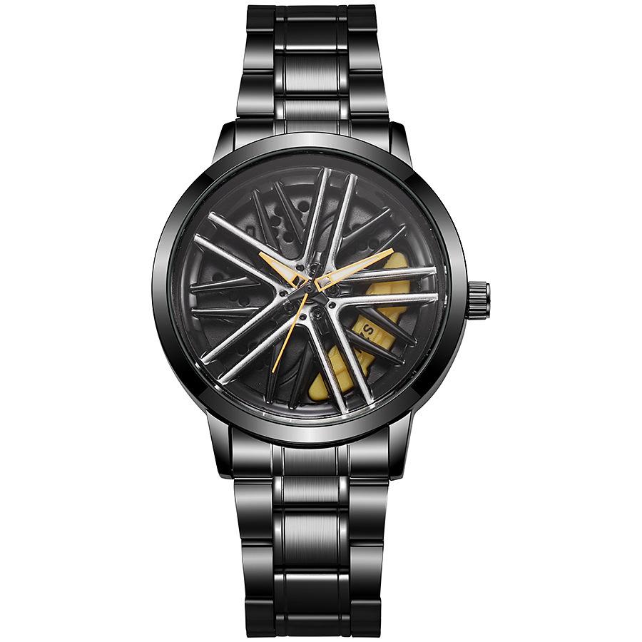 

New Car Watch Rotating Dial Quartz Movement Stainless Steel VA AV VOOM Top Brand Sports Style Black Wrist Watch жовтий
