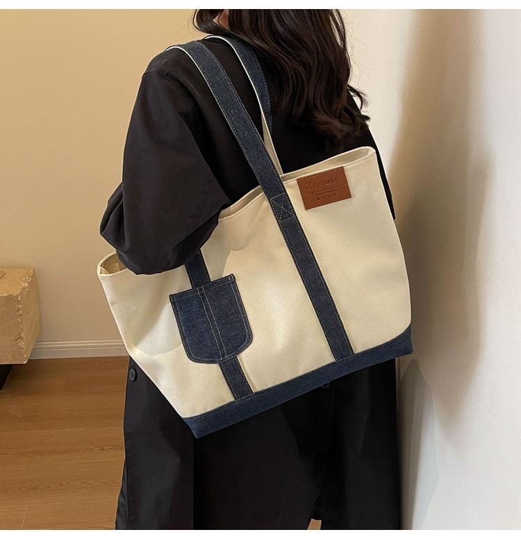 Canvas Große Tasche Damen Neue Lässige Schultertasche Große Kapazität Klasse Pendlertasche Tragetasche