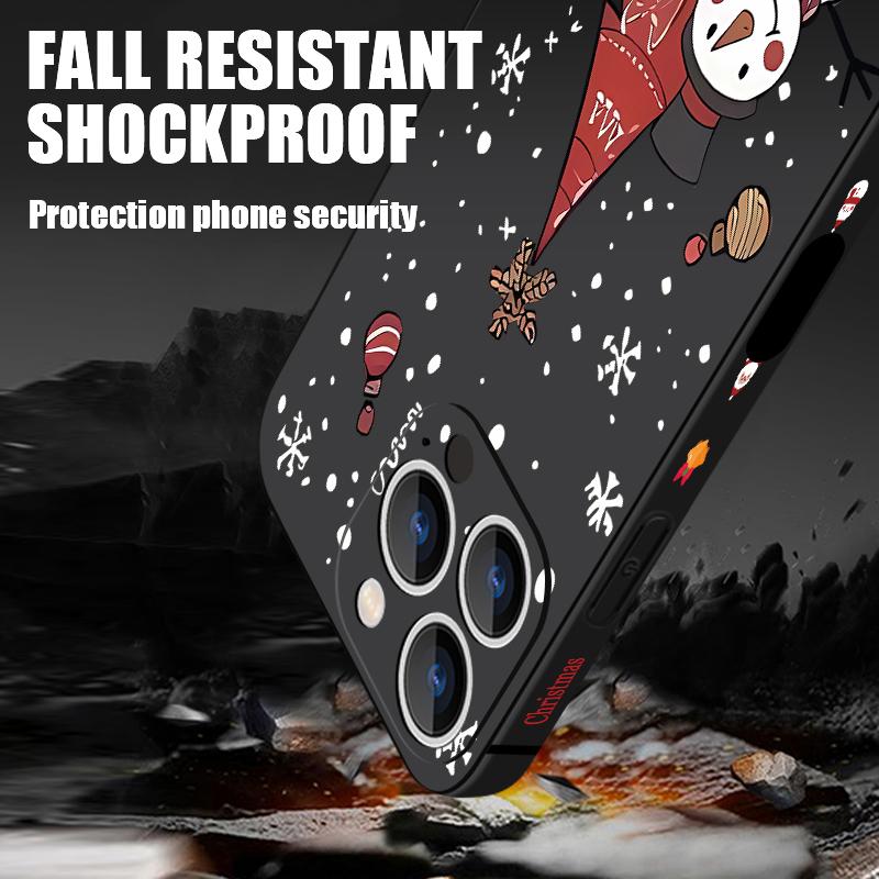 Christmas Snowman Pattern Lanyard Case For iPhone 17 15 16 Pro Max 12 13 14 Pro Max 16e Air 11 Shockproof Soft Strip Phone Cover