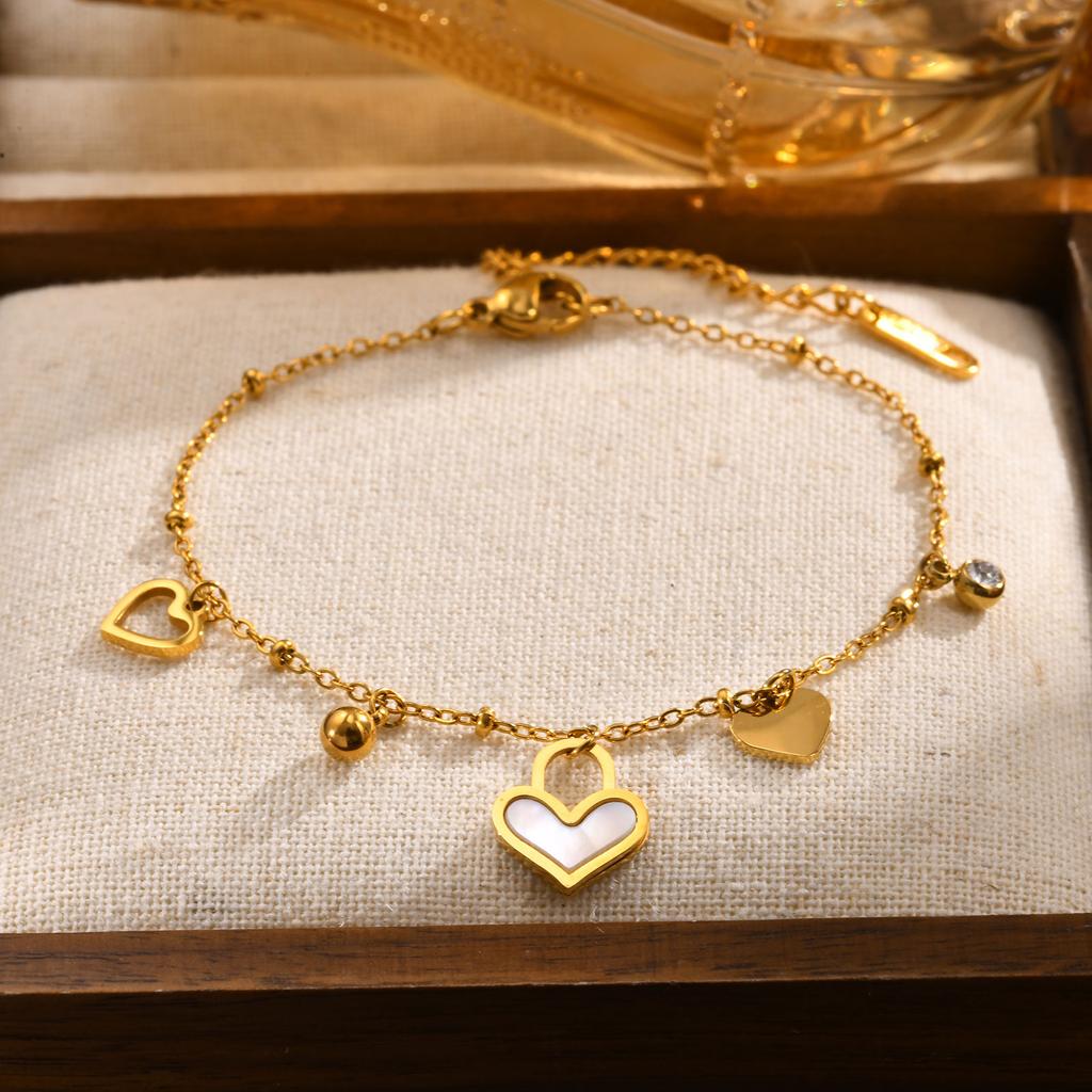 Round Cross Chain Shell Heart Shaped OT Buckle Bracelet for Women Rectangular Chain Double Ring Imitation Pearl Bracelet Jewelry