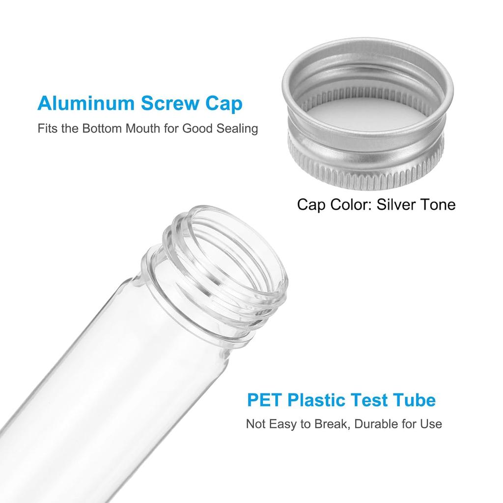 PATIKIL 65ml Test Tubes Set, 24pcs 6x1" Plastic Clear Flat Bottom Test Tube Containers with Labels for Bead Party Candy Bath Salt Storage Plant