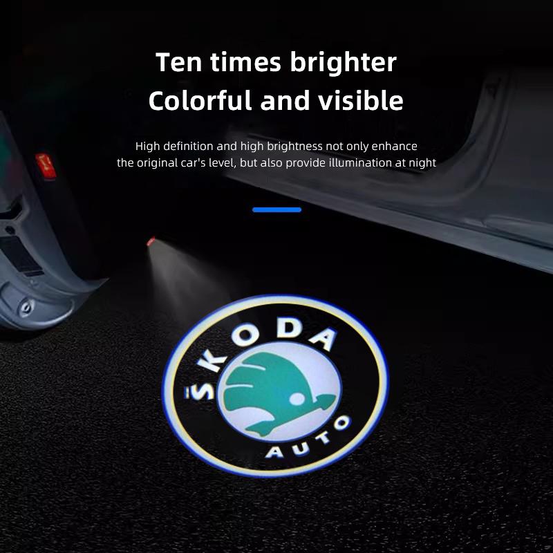 Car Sticker 2025 New 2Pcs Car Door Welcome Light LED HD Projector Lamp Decoration For Skoda Octavia Kodiaq Enyaq iV Kamiq Scala