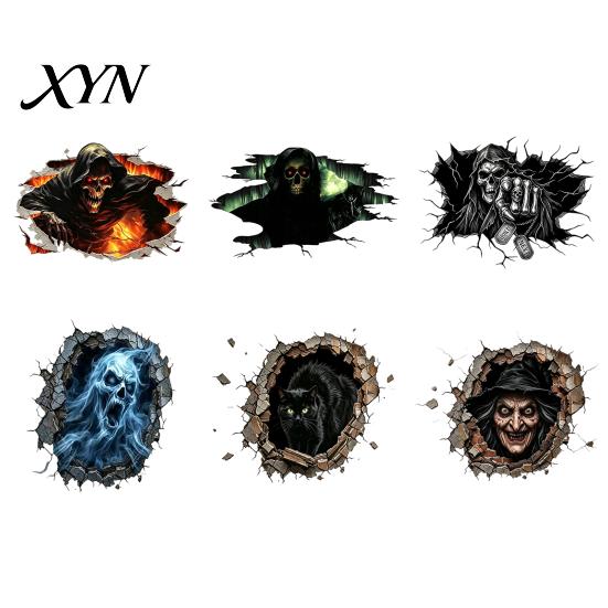 Decorative PVC Wall Art for Living Room Halloween 3D Decal, Breakout Illusion Sticker with Skull Ghost, Spooky Ghost Decor Party, Peel And Stick