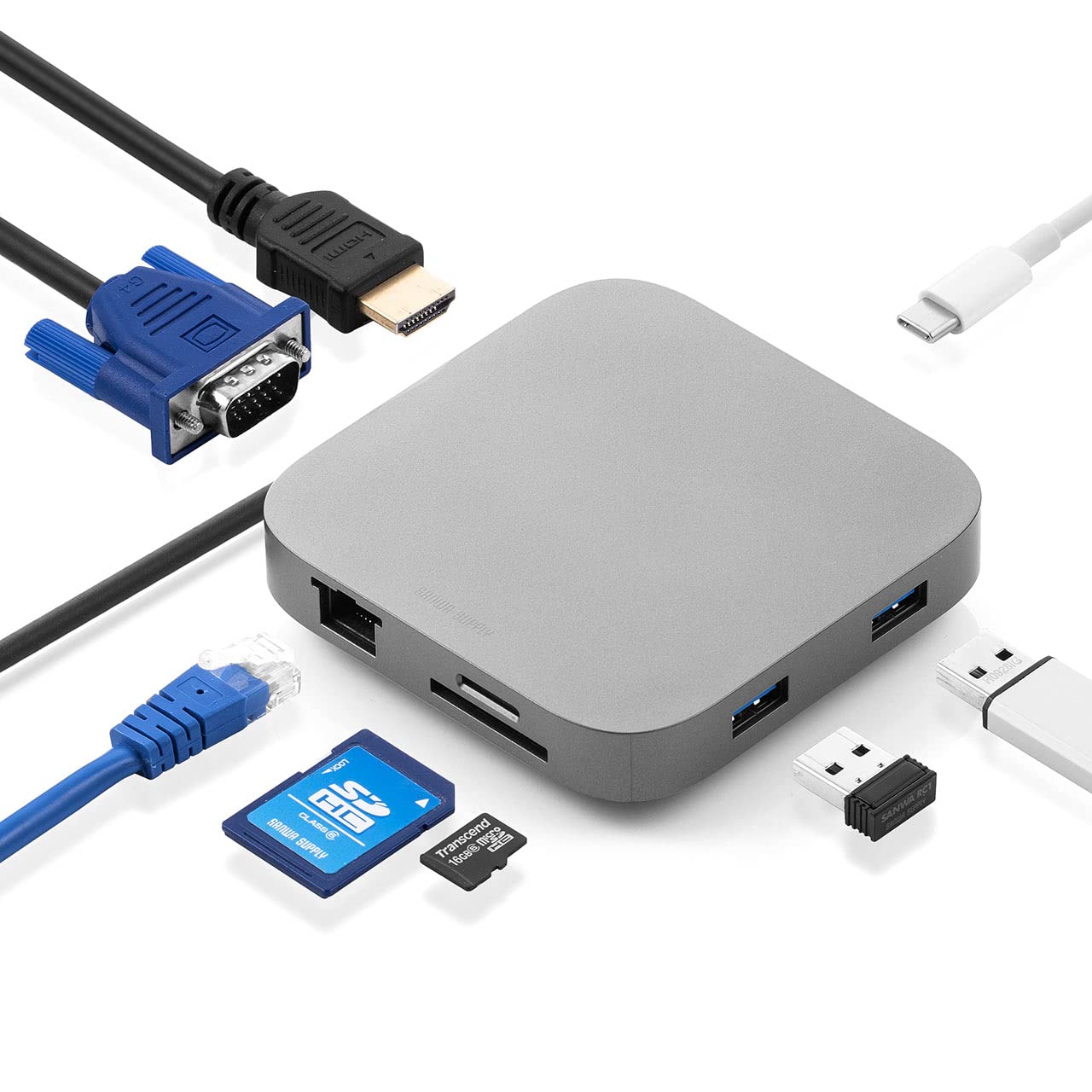 

Док-станция Sanwa Direct HDMI 4K 100 Вт x 2 SD microSD Кабель выдвижной Мобильный Type-C / LAN/PD / VGA/Type-A / 400-HUB091S