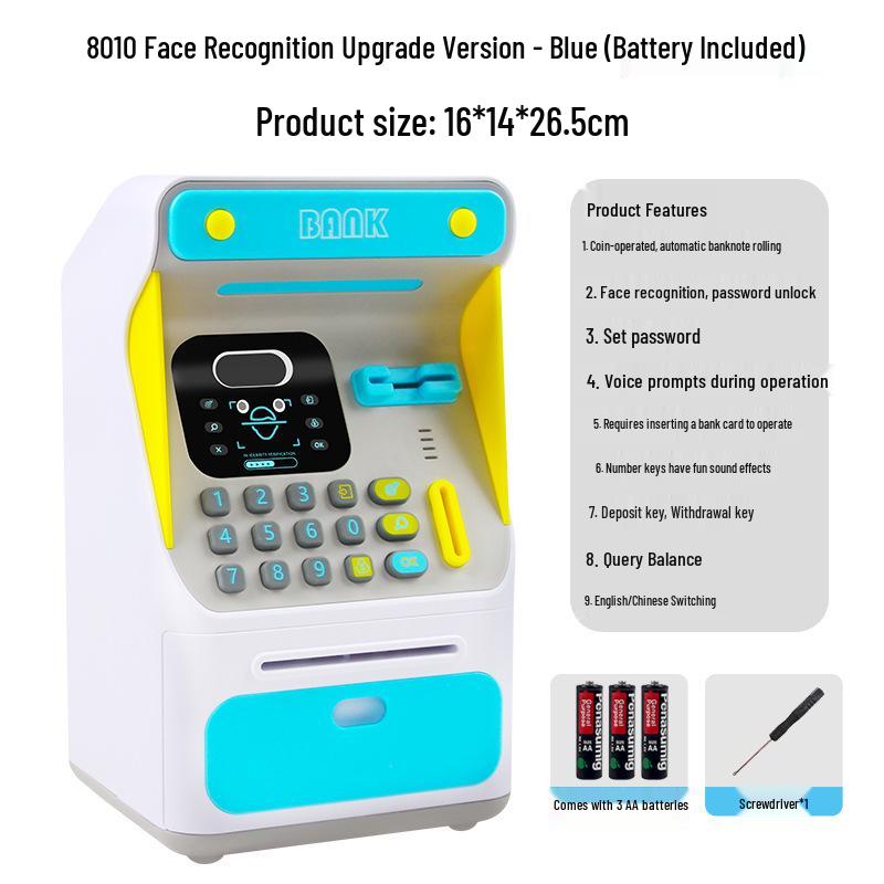 Smart ATM Money Box with Face Recognition and Password, Automatic Coin Loader - Children's Toy Safe