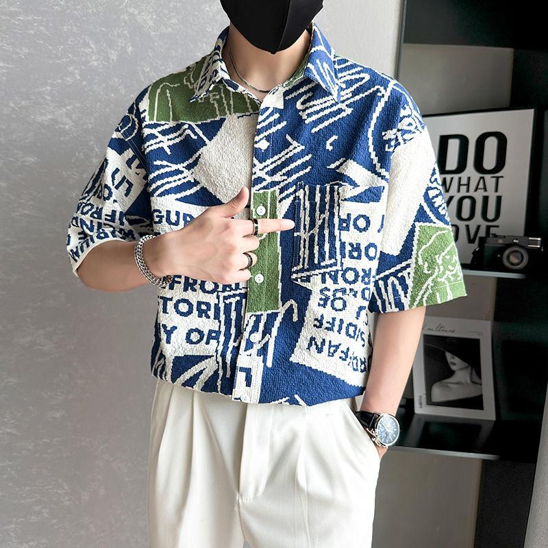 

Мужская одежда Летняя трендовая рубашка с принтом, лацканами, карманом и застежкой на пуговицы, повседневная уличная одежда, с короткими рукавами, свободные шикарные топы, рубашки для мужчин XXXL синий