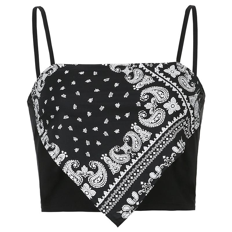 Canotta da donna con stampa paisley stile street, vestibilità aderente, top corto estivo