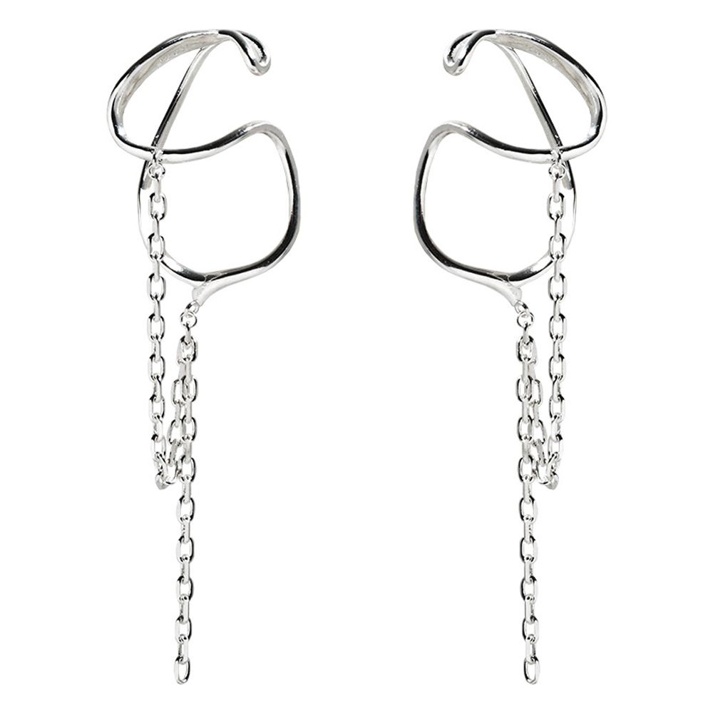 Girls Chain No Pierced Punk Tassel Dangle Earrings Clip On Earrings Women Ear Clip Korean Ear Cuff