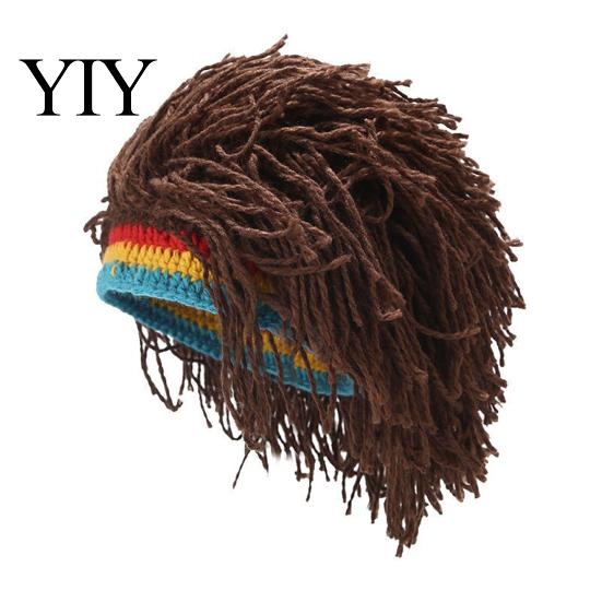 Jungen und Mädchen Hip Hop Kappe Stil Hut, Einteilige Rastazopf Perücke Gestrickte Musikfestival Hut Kappe, für Partys Festivals Halloween Tägliche Kleidung Party Kostüm