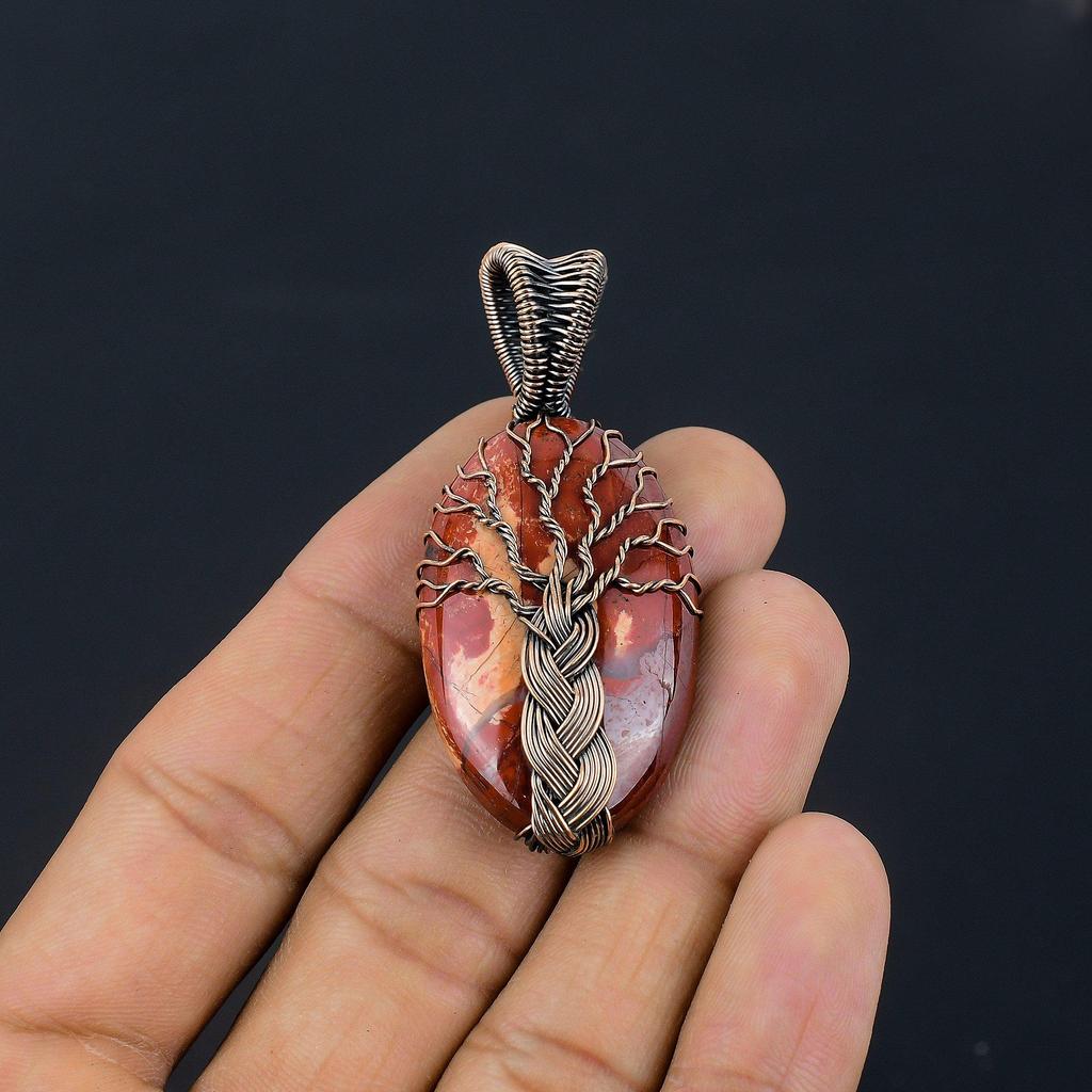 Tree Of Life Red Snake Skin Pendant Gemstone Handmade Jewelry, 999 Copper Wire Wrapped Pendant, Gift For Wife Jewelry