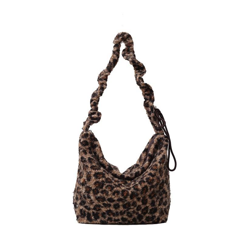 

2025 Casual Large-capacity Retro All-matching Leopard Print Plaid Wool Adjustable One-shoulder Crossbody Bag 42cmx12cmx30cm