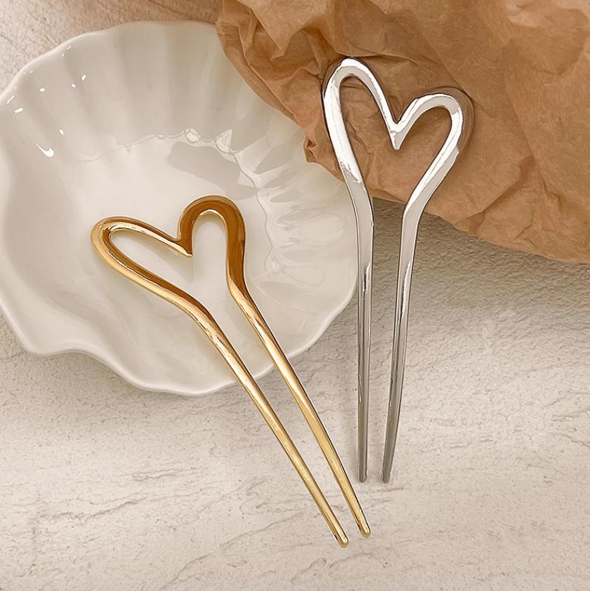 Luxus-Metall-U-förmige Haarspangen für Damen Mädchen Silber Gold Farbe Herz-Haarnadeln für Dutt Hochsteckfrisur Hochzeits-Haarschmuck Geschenke