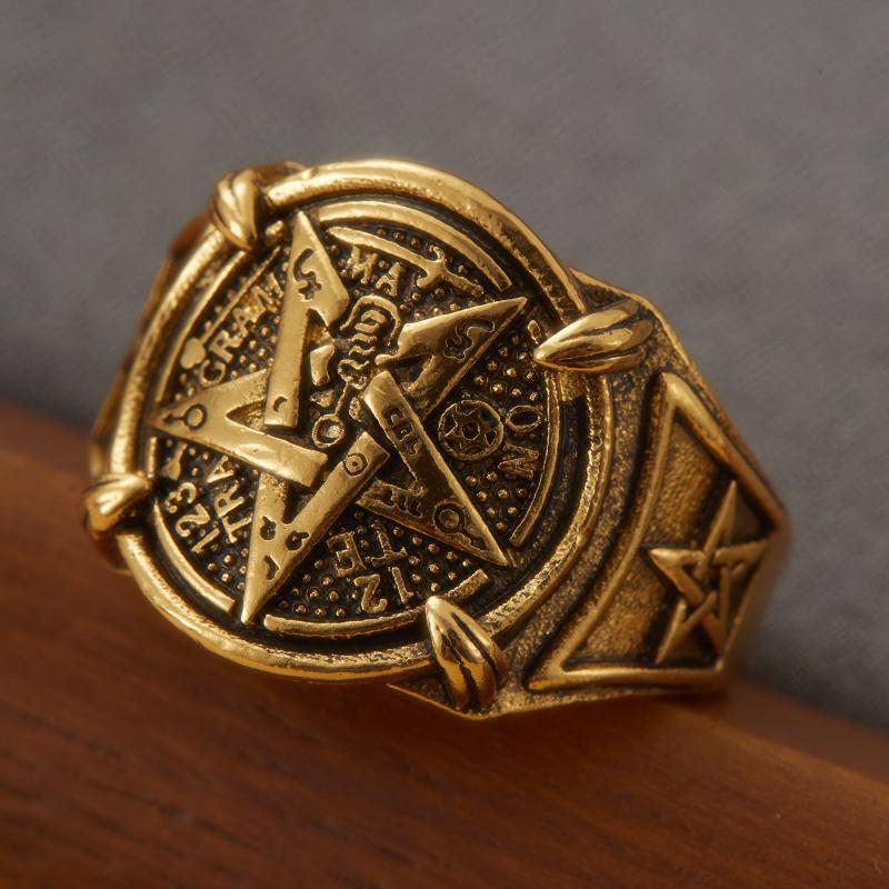 6-10 Size Vintage Gold Color Carved Star Patterned Ring, Women's  Creative Holiday Accessory Jewelry
