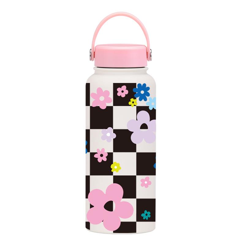 1L Thermos Cup Large Capacity Wide Mouth Portable Vacuum Sports Kettle Outdoor Printing Water Cup Female