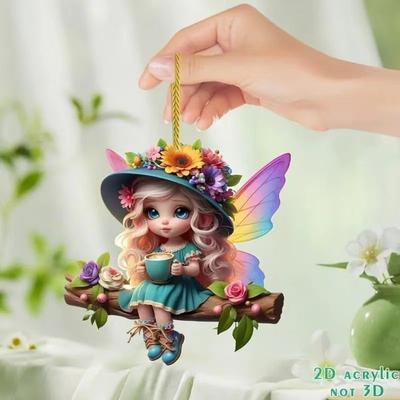 New Acrylic Flat 2D Elegant and Cute Super Cute Fairy Car Pendant Home Decoration Pendant Keychain Backpack Pendant Car Rearview Mirror Pendant 2025