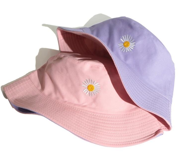 2020011355 Double Sides Short Brim Sun Hat Deep Bucket Sunflower Cap Daisy Cap