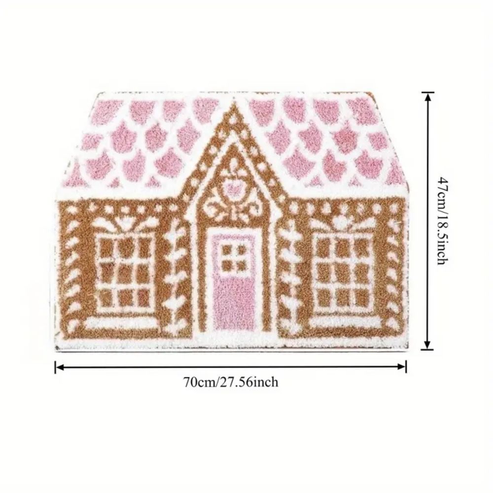 Christmas Gingerbread House Wool-like Carpet Water-Resistant Soft Bath Mat Bedside Rug for Bedroom Winter Home Decoration
