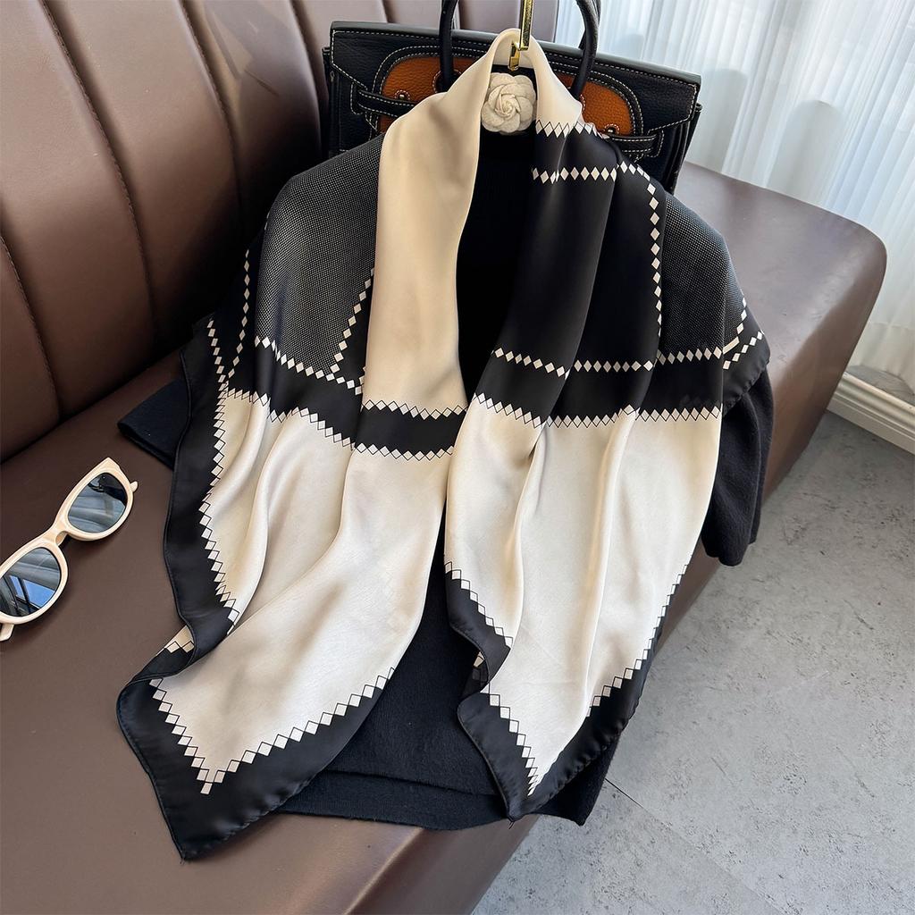 90×90Cm  Satin Shawl Design Flowers Silk Square Women Neck Scarves Wrap Headkerchief Beach Hair Band Women'S Bandana