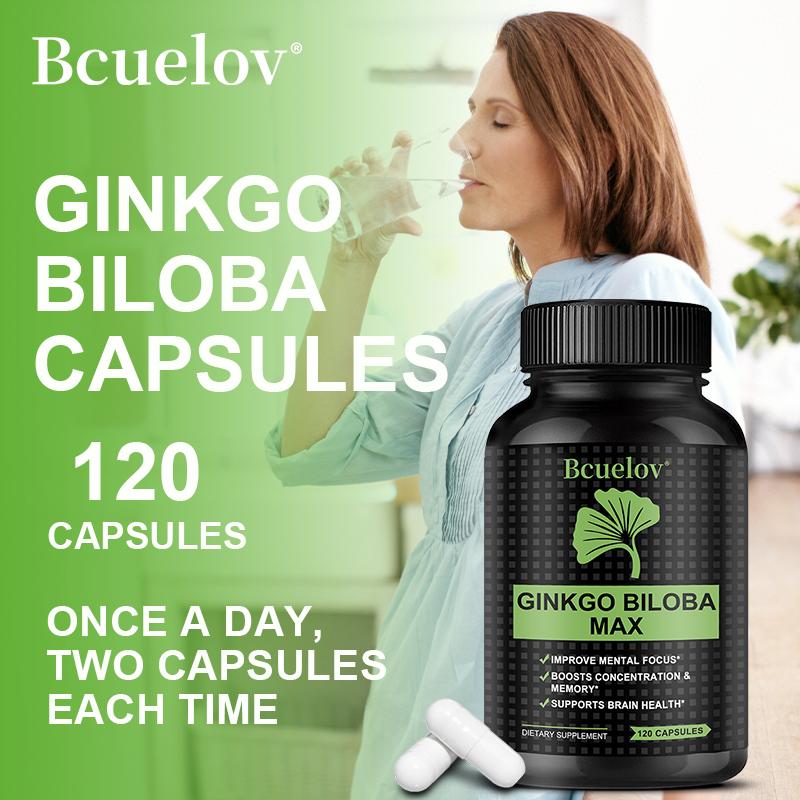 Bcuelov Ginkgo Leaf MAX Capsules with Ginkgo Leaf Boosting Focus and Memory Support 120 Vegetarian Capsules