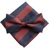 Two-tone Striped Navy X Burgundy [bow Tie & Pocket Square] 2-piece Set, Ribbon, Men's, One-touch, Set-up, Formal, Patterned, Casual.