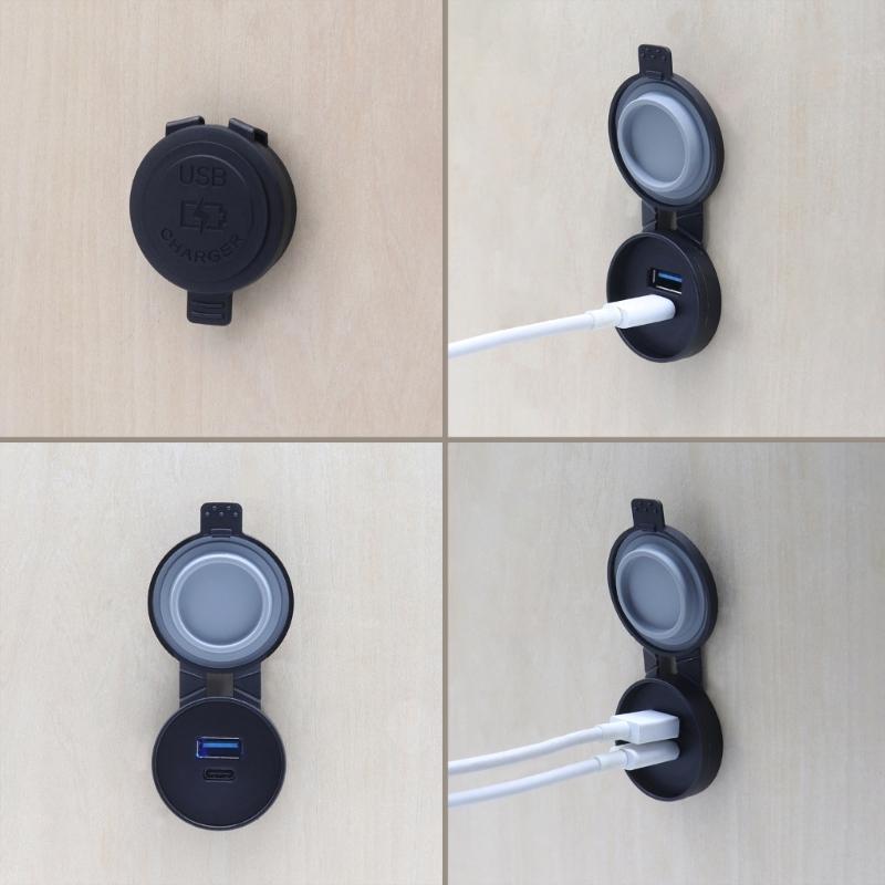 12-24V Double Port USB Power Outlet Car Phone Charging Socket Car SUV Vehicle USB A Type-C Fast Charging Adapter Socket
