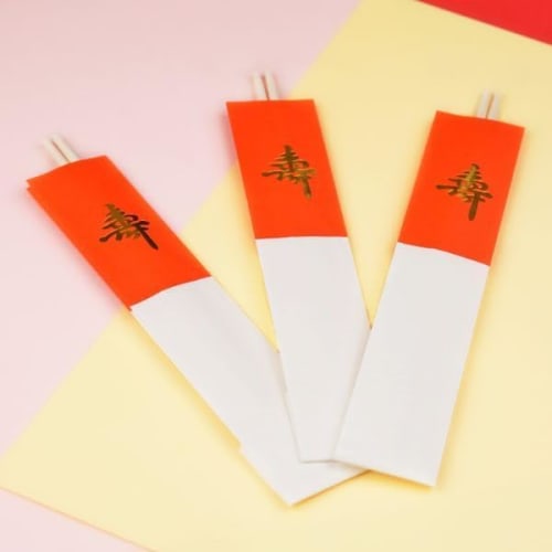 Celebration Chopsticks, Kusunyanagi, Red and White, Kinju (Longevity) Design, Set of 5, G-17