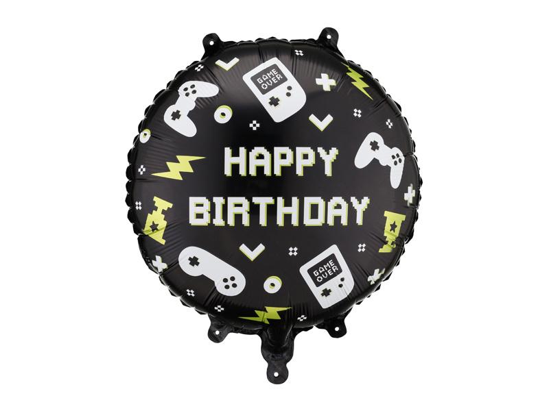Balon Foliowy Czarny Happy Birthday Gamer Dla Gracza 35Cm
