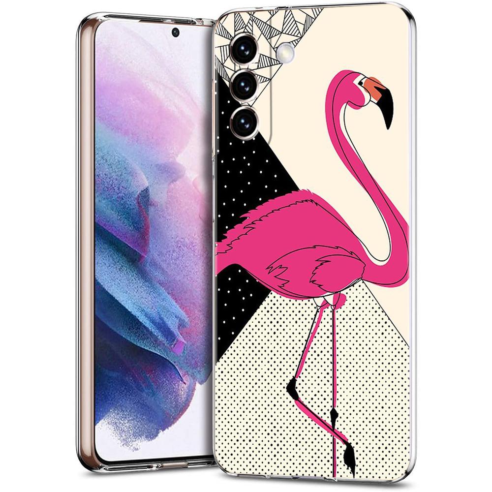 Phone Case For Samsung Galaxy S24 Ultra S23 FE S22 S20 S21 5G S10 S9 Plus S10E S8 Soft Clear Lovely Pink Flamingos Leaf Cover