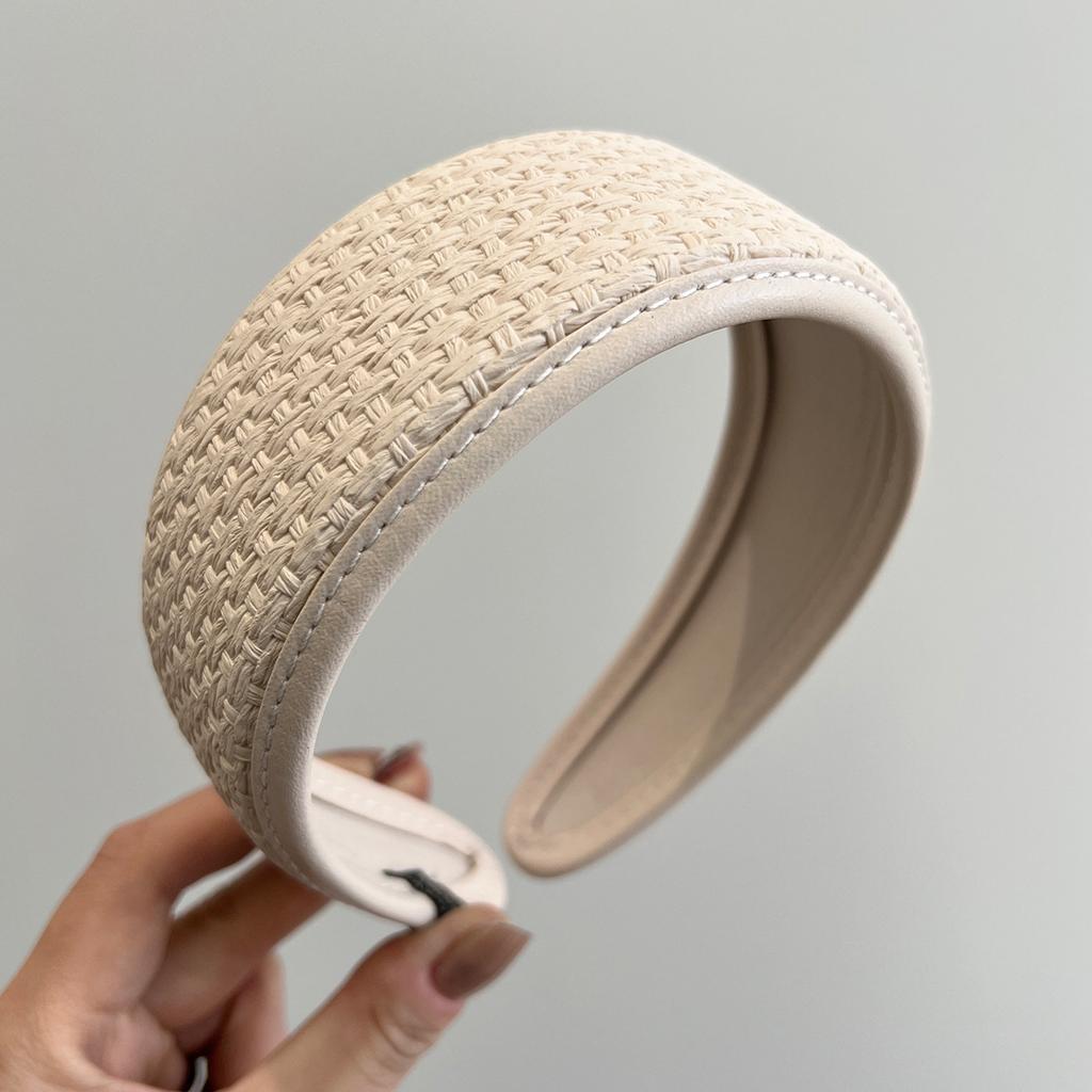 New Arrival Wide PU Headband Knit Hairband with Broad Edge Vintage Hair Accessory Trendy Knitted Hair Bands for Girls
