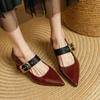 Fashion 2025 New Spring Women Pumps Pointed Toe Genuine Leather Women Shoes Buckle Strap Mary Janes Ladies Shoes Cowhide Leather
