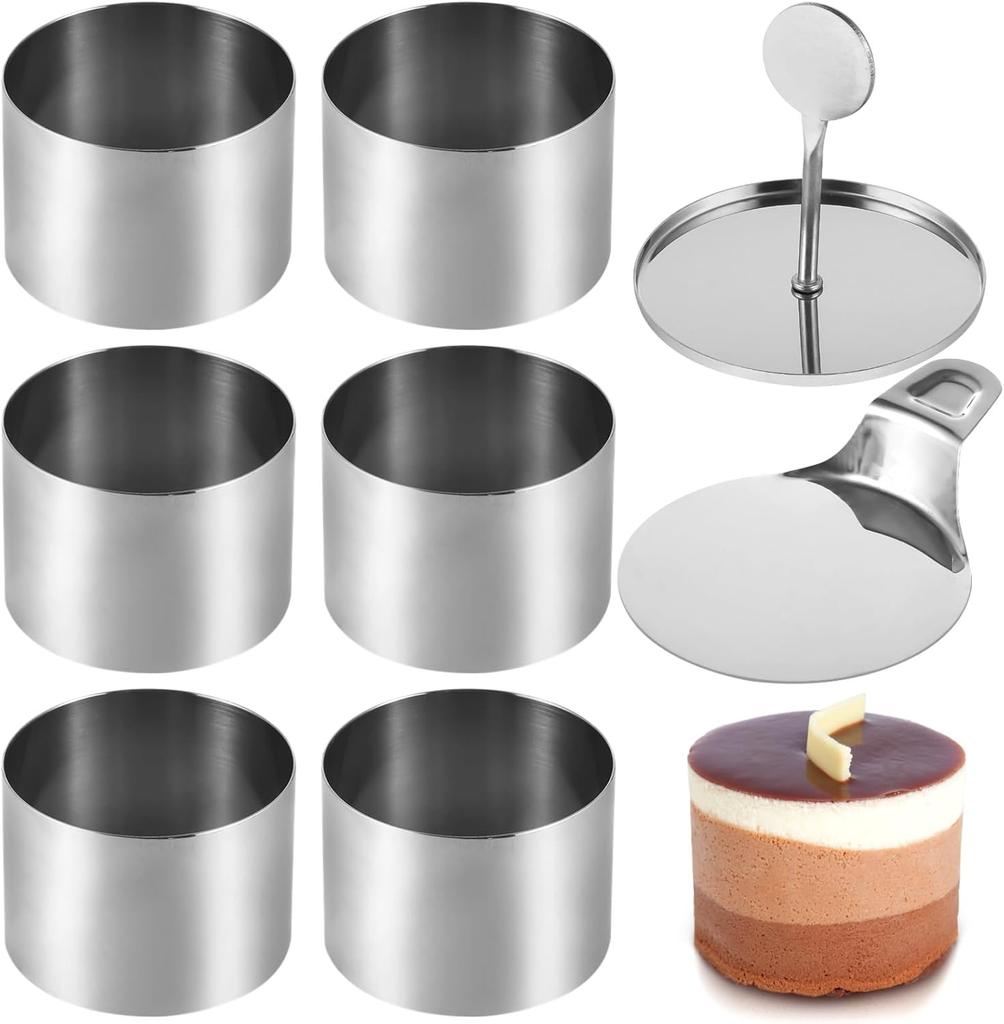 6 Pcs Cake Ring Molds Seamless Mousse Rings with Pusher & Lifter Stainless Steel Pastry Baking Molds eel Pastry Baking Molds