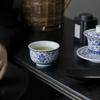 120ML Silver Pattern Blue and White Connected Branch Pressure Hand Cup Kung Fu TeaSet Household Large Master Cup Pu'er Tea Cup