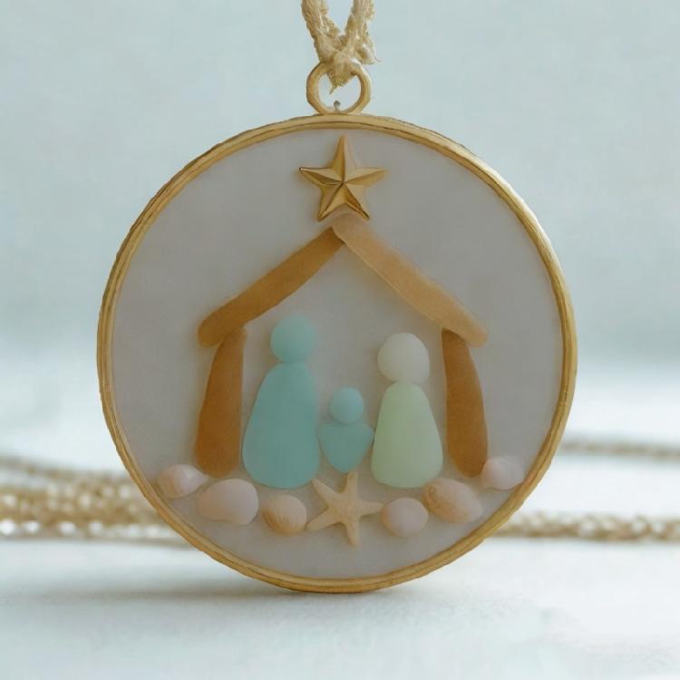 Acrylic Christmas Tree Ornament Decorative Sea Glass Coastal Holiday Accent Pendant Unique Religious Gift