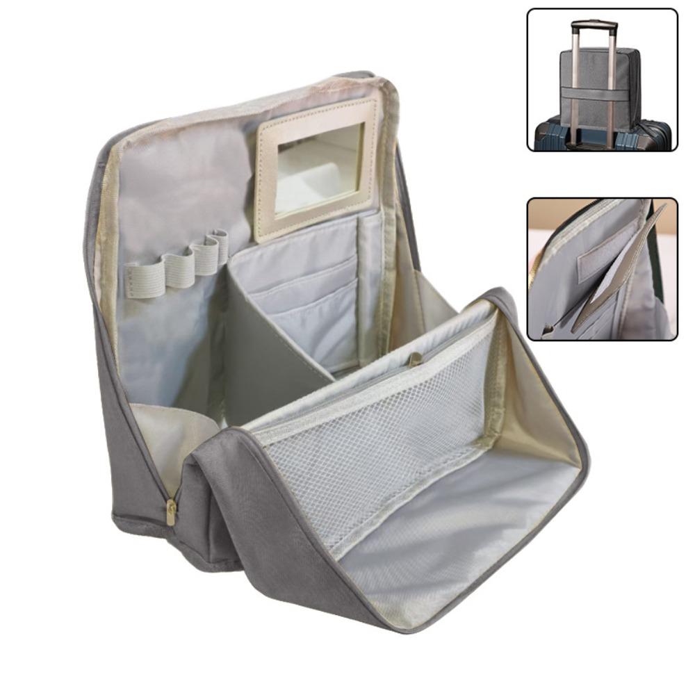 Large Capacity Vertical Makeup Bag Standable Multi-Compartment Skincare Storage Bag with Mirror Partitioned Cosmetic Organizer