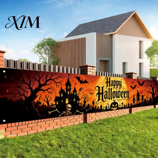 Indoor Wall Hanging Decor Halloween Fence Banner, 118 x 20 Inch Large Yard Sign Banner Flag, Scary Script Killing Game Decorations Party Backdrop