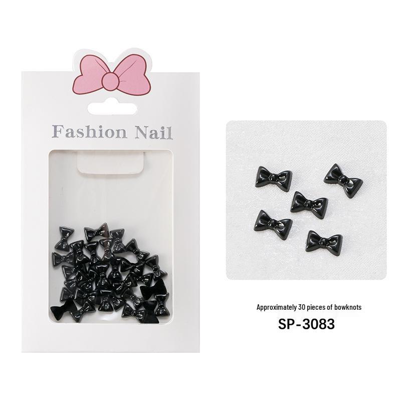 Black & White 3D Resin Ribbon Bow Nail Art Accessories (30pcs)