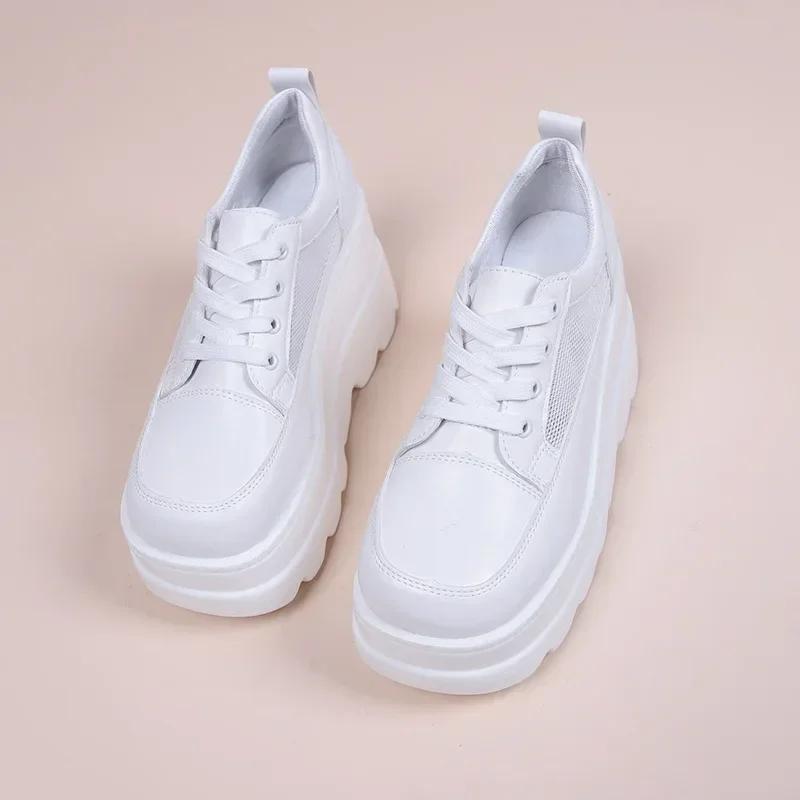 Fashion White Wedge Sneakers Shoes for Women Brand Platform Breathable Hollow Shoes Chunky Heel Pumps Shoes Women Heels Zapatillas Mujer