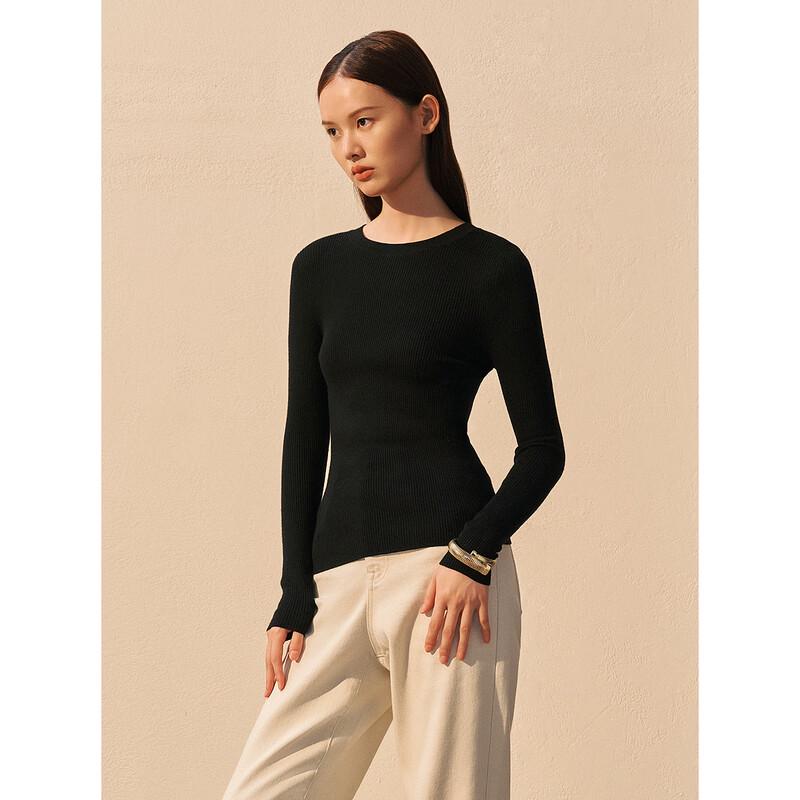 Peacebird Women's Seamless Knit Round Neck Base Layer Top