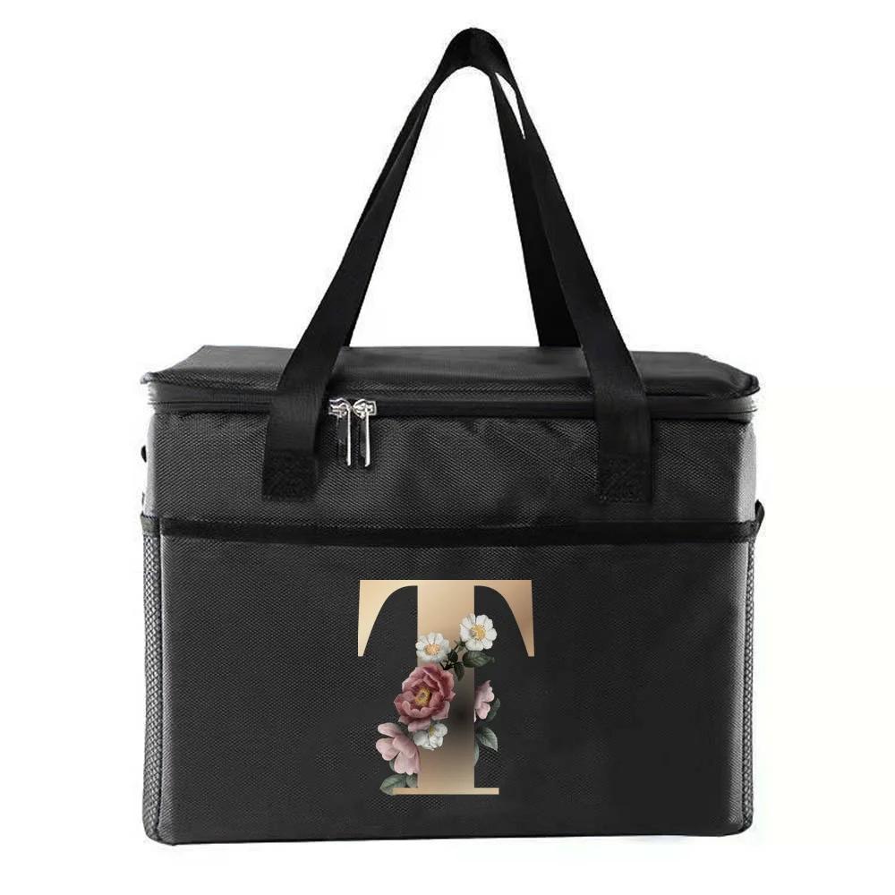 Thermal Bag Portable Lunch Bags Insulated Cooler Bag Food Bento Bags Printing Gold Letter Series Travel Picnic Storage Ice Bags