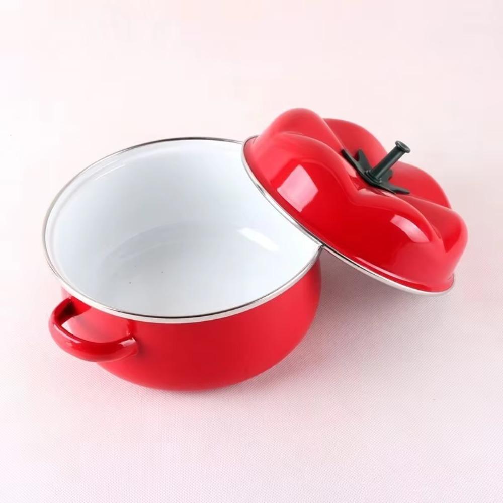 1.6/2L Tomato Enamel Pot Binaural Handle Soup Pot Cookware Saucepan Milk